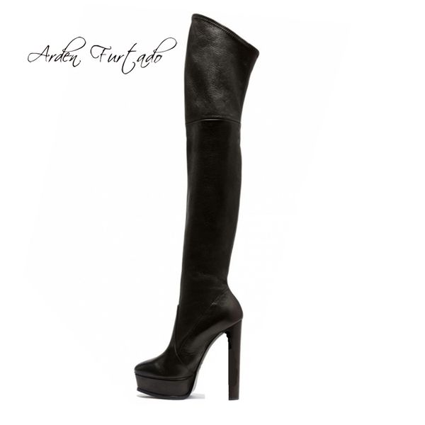 

arden furtado 2019 spring autumn over the knee high heels 14cm platform round toe thigh high boots fashion stretch boots ladies, Black
