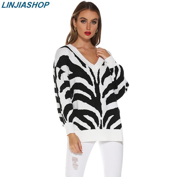 

vintage coffee white kintted sweater women v neck cotton streetwear pullover female autumn winter jumper new arrivals 2019, White;black