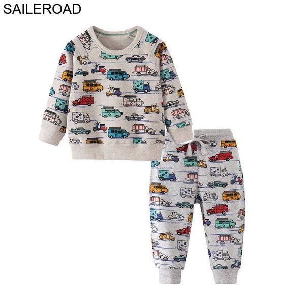 

saileroad cartoon car boy clothing set for kids sweatshirt sweatpants outfit children suit autumn baby boy clothes set 7years t200404, White