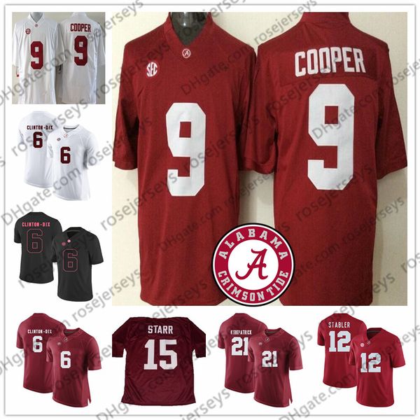

ncaa alabama crimson tide #6 ha ha clinton-dix 9 amari cooper 12 ken stabler 15 bart starr 21 dre kirkpatrick red white jersey, Black