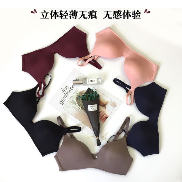 

new products comfortable students non-steel ring bra thin clothing solid color 3/4 cup women's seamless bra, Red;black