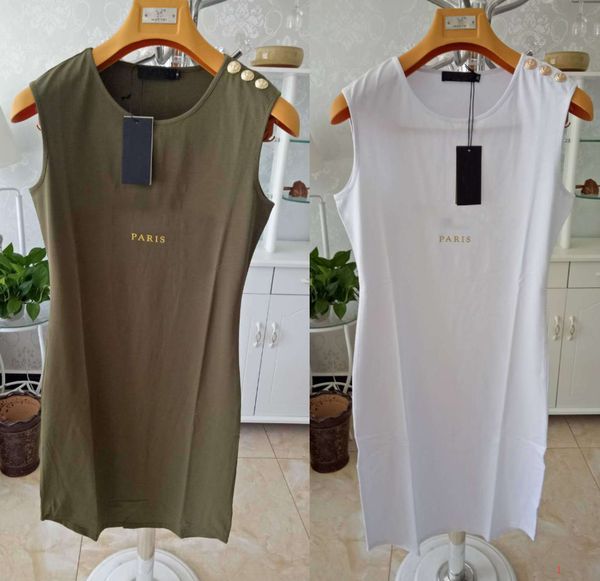 

2020 womens dresses summer brand sleeveless dress print letters with designer button one-piece skirt tee vestidos jing9050801, Black;gray