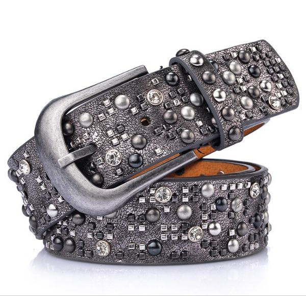 

nglkste rivet belt fashion rhinestone men&women's vintage style studded belts male leather rock women strap punk, Black;brown