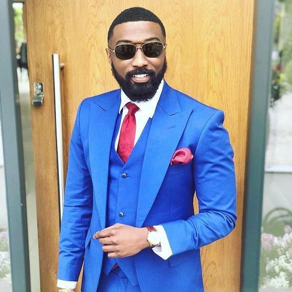 

fashion one button blue wedding men suits peak lapel three pieces business groom tuxedos (jacket+pants+vest+tie) w1002, Black;gray