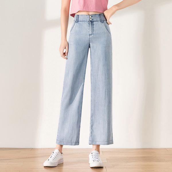 

2020 summer new women's wide leg pants fashionable, casual, comfortable and loose high waist jeans capris 9901d, Blue