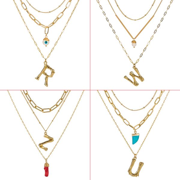 

female creative multi-layer necklace new fashion designer 26 english alphabet accessories fashion handmade winding natural stone, Silver