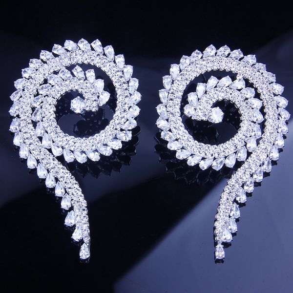 

stonefans wedding big statement cubic zirconia new fashion round stud women evening luxury party earrings vintage jewelry gifts, Silver