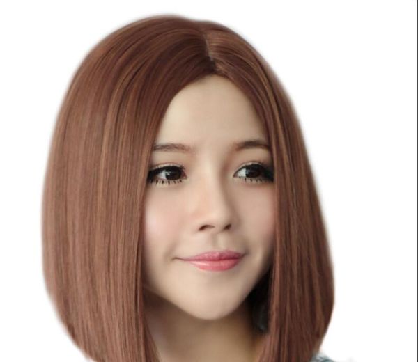 Wig Women No Bangs Short Straight Hair Brown Wig Cosplay Party