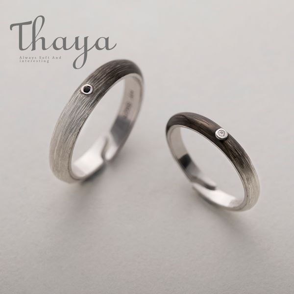

thaya black to white gradient rings customized engraved texts signature s925 silver ring for women promise love jewelry, Slivery;golden