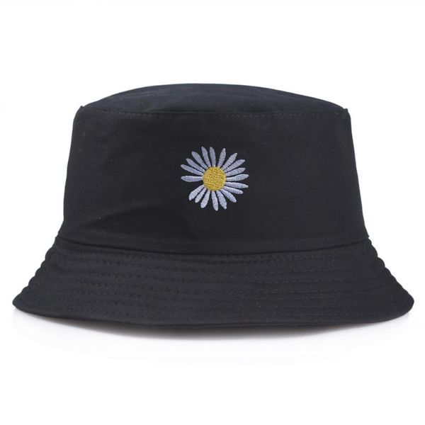

black white daisy bucket hat bob caps flower hip hop gorros men women 2020 summer panama cap beach sun fishing boonie hat, Blue;gray