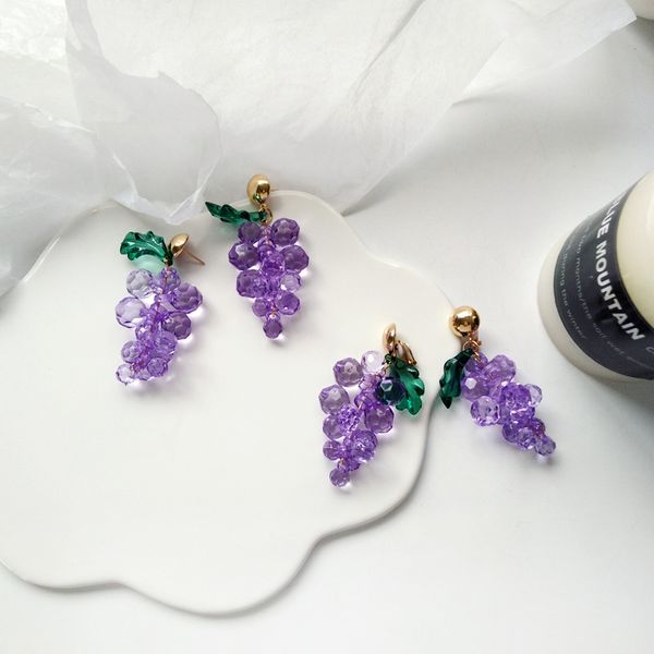 

purple beads cluster charm sweet earring, Silver