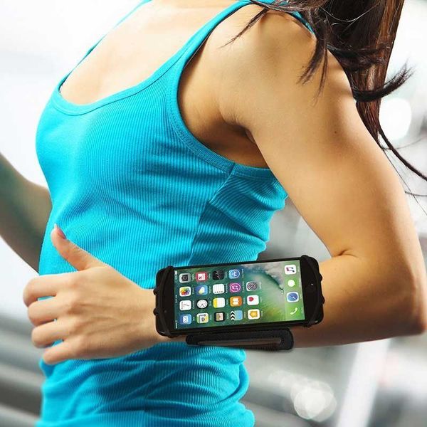 

new rotatable running armband silicone mobile phone case shell outdoor hiking cycling sport arm band, Black