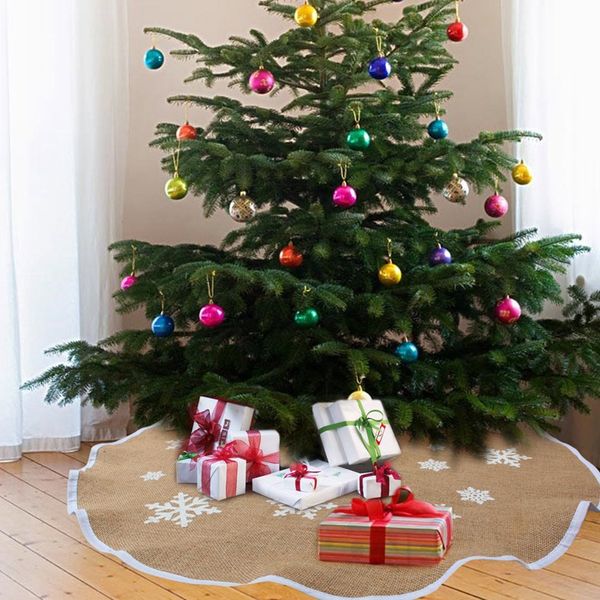 Linen Burlap Christmas Tree Skirt Border Large 48 Inches Round Indoor Outdoor Mat Xmas Party Holiday Decorations Big Christmas Decorations Outdoor Big