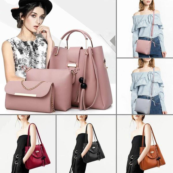 

3pcs/set pu leather women handbag elegant tassels crossbody bags for women big shoulder bag female bucket handbags 2020