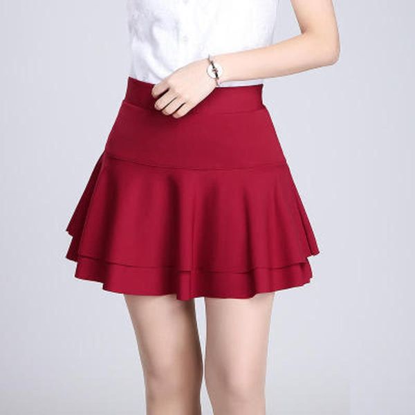 

women high elastic waist a-line skirts four color fashion girls office lady casual above knee skirt with safety pants yl5, Black