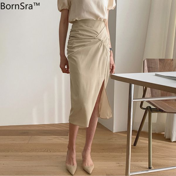 

skirts bornsra summenr 2021 female satchel slim side split skirt of tall waist mid-calf empire casual white woman, Black