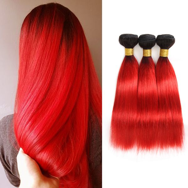 Dressmaker Ombre Malaysian Straight Hair Weave Bundles Hot Red