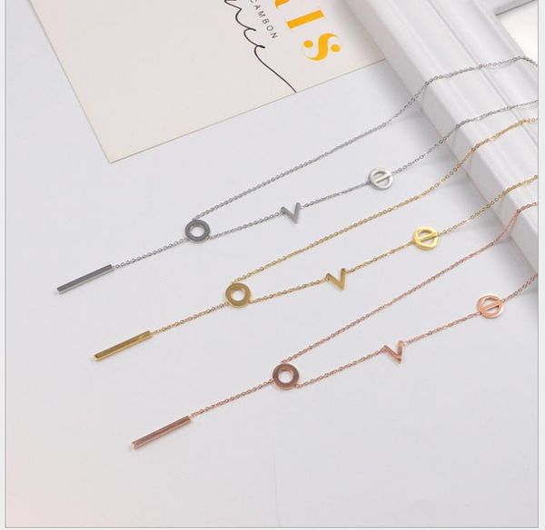 

new love letter titanium steel necklace color gold letter rectangle short necklace clavicle chain, Silver