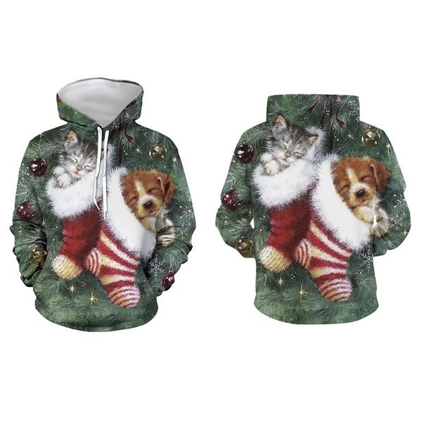 

women's casual hoodies fashion christmas animal print casual long-sleeved women's sweater loose couple models sweater wholesale, Black