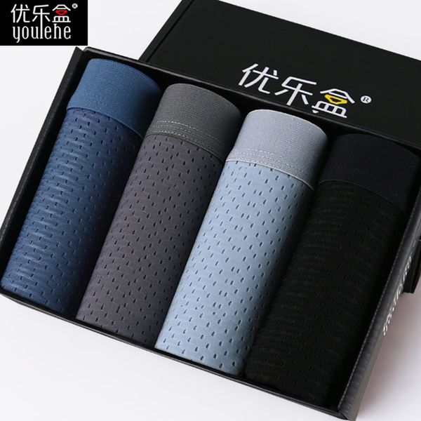 

cool summer ice silk men's boxer shorts super breathable mesh men underwear fashion underpants brand cuecas 4pcs/lot, Black;white