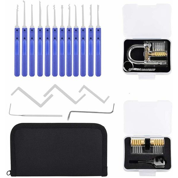 

17pcs 2 locks locksmith tools unlocking lock pick set practice key extractor padlock tool kits with bag box hand tool sets
