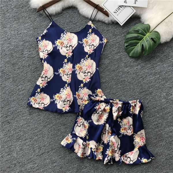 

print pajamas for women silk pajamas lace pigiami donna polyester pizama damska bawelna seamless nightgown, Blue;gray