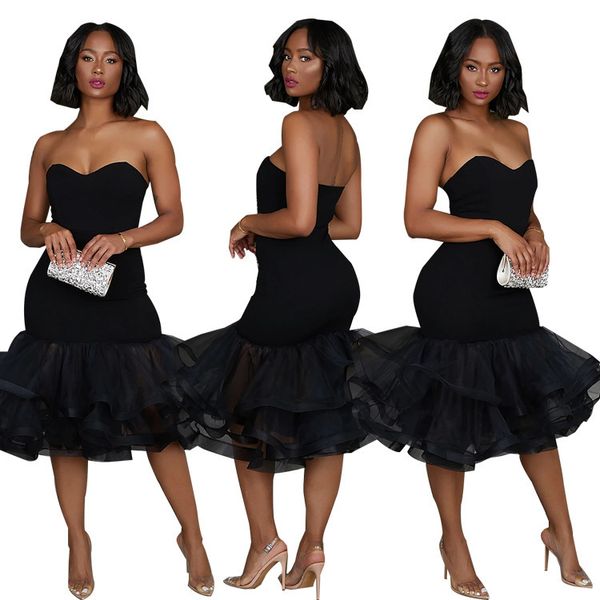 

pure black ruffles patchwork women puff dress fashion club party outfits sleeveless wrapped chest slim lady dress df0675, Black;pink