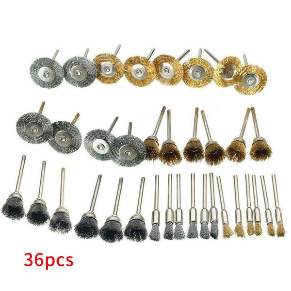 

36pcs drill wire brush set durable grinder stainless steel polishing mini deburring rotary tools wheel metalworking abrasive
