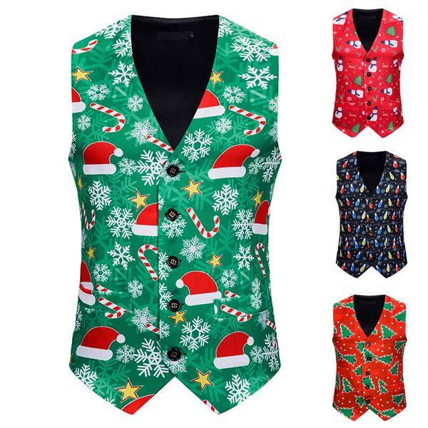 

xmas vest men's fashion banquet business tank casual christmas printing waistcoat vest men's clothing s-xxl 2019, Black;white