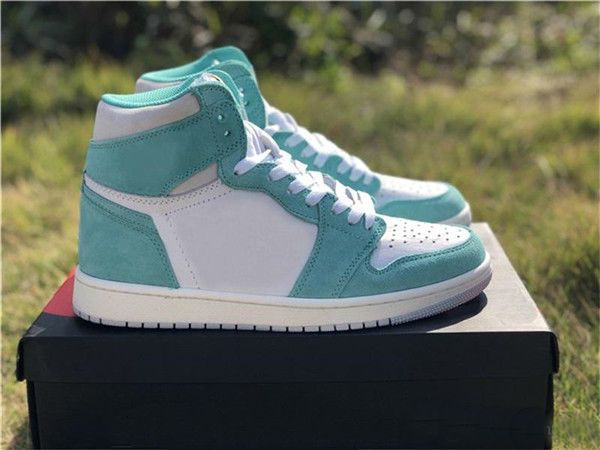 

men quality 1 og turbo suede basketball shoes high women 1s lake green white sports sneakers new with box