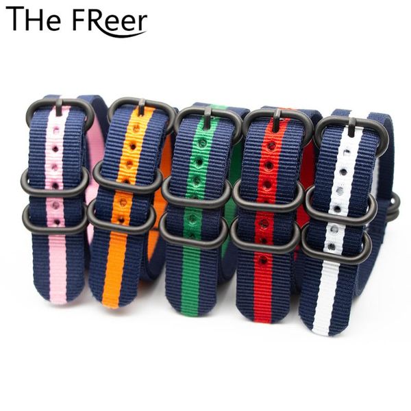 

heavy duty nylon watchband for nato zulu strap striped canvas men women replacement watch band accessories, Black;brown
