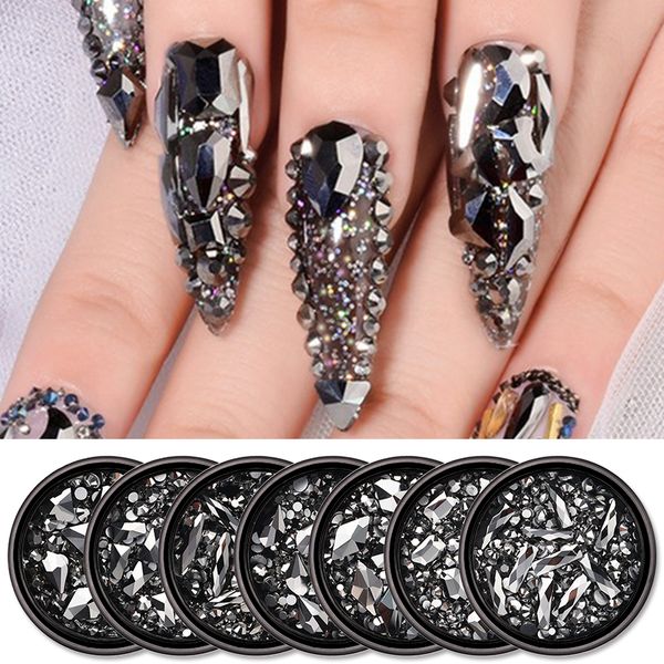 

nail art decorations 1 box blak colorful mix sized decoration rhinestones bling shiny crystal 3d diamond, Silver;gold