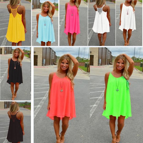 

s-5xl casual candy dresses women summer sleeveless evening party beach dress short chiffon mini dress boho home clothing xd21741, Blue;gray