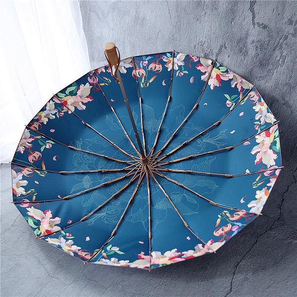 

umbrellas 2021 fashion 16ribs rain for women windproof wooden handle three folding anti-uv sun parasol guarda chuva