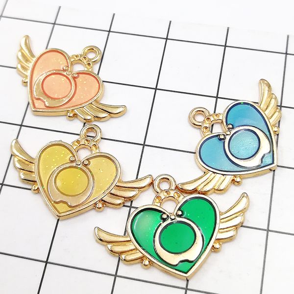 

100 pcs large size 31*21mm enamel wing heart charm pendant heart charm, gold plated, craft supplies, Bronze;silver