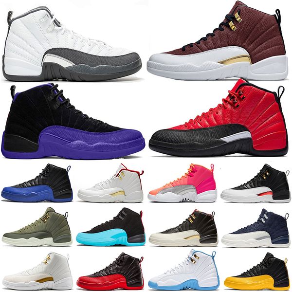 

discount new reverse flu game dark concor 12 12s basketball shoes reverse taxi punch fiba bulls gym red mens trainers sports sneakers, White;red