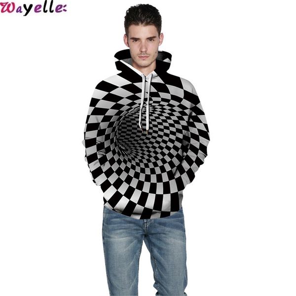 

3d digital printing vortex lovers hooded sweatshirts street influx people loose sports baseball uniform warm visual impact, Black