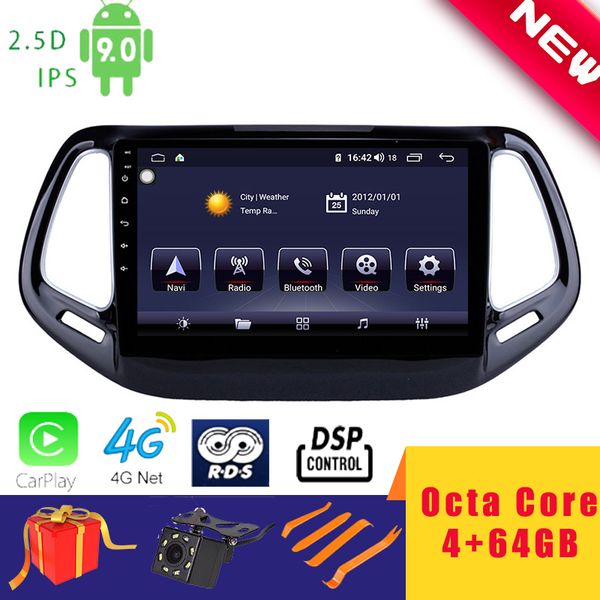 

10.1" android 9.0 car multimedia player stereo for compass 2017+ navigation head unit octa core dsp 2.5d+ips 4g carplay car dvd