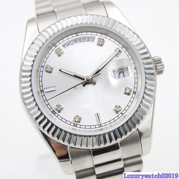 

2018luxury brand men roman dial stainless steel watches day date men automatic movement mechanical watches new fashion mens sport wristwatch, Slivery;brown