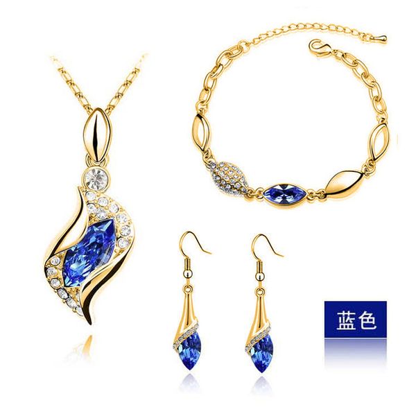 

elegant luxury design new fashion 24k rose gold-color colorful austrian crystal drop jewelry sets women gift, Slivery;golden
