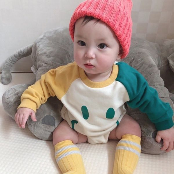 

autumn infant baby girls boys bodysuit long sleeve cartoon smile print kids baby sweatshirts clothes, Blue