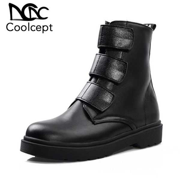 

coolcept size 34-43 new arrival women ankle boots warm winter shoes women fashion basic boots office lady platform footwear, Black