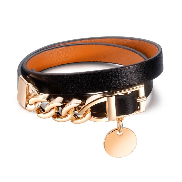 

pu leather bracelets for women stainless steel leather buckle multi-layer hand chain womens jewelry for valentine gifts, Golden;silver