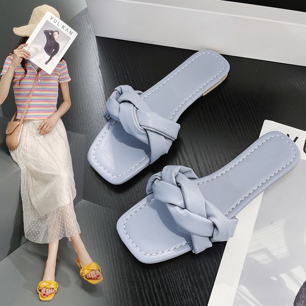 

fashion outdoor indoor slippers 2020 summer square toe flat casual slides beach shoes ladies flip flops womens sandals 2020, Black