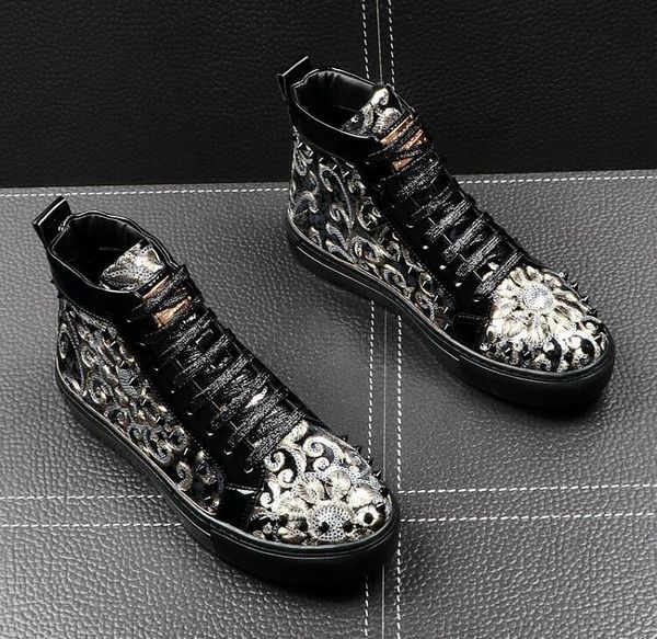 

italy new mens designer nationality rivet paillette casual flats high shoes man punk rock leisure ccasins loafers shoes eur38-43 c14, Black