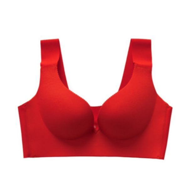 

women bra push up leisure seamless solid color smooth no steel ring deep v gathered adjustable underwear new, Red;black