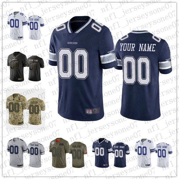 

2020 custom men's women youth dallas cowboys 100th season black white blue vapor limited rush football jersey