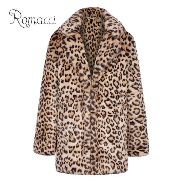 

winter women faux fur longline coat leopard print notched collar manteau fourrure long sleeve jacket parka plus size outerwear, Black