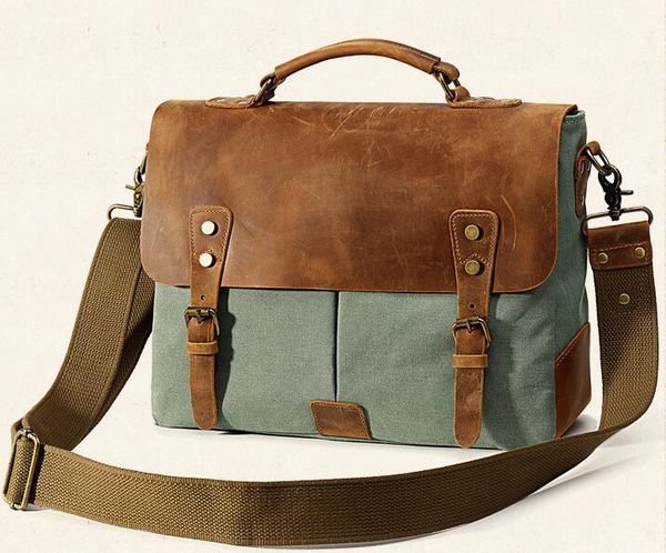 

genuine leather +canvas casual briefcase business handbag