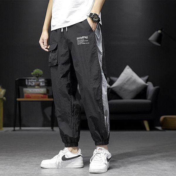 

100nylon японский грузовой плюс размер свободно полосатый гареме p2 мужские брюки случайные бренда брюки для мужчин, Black